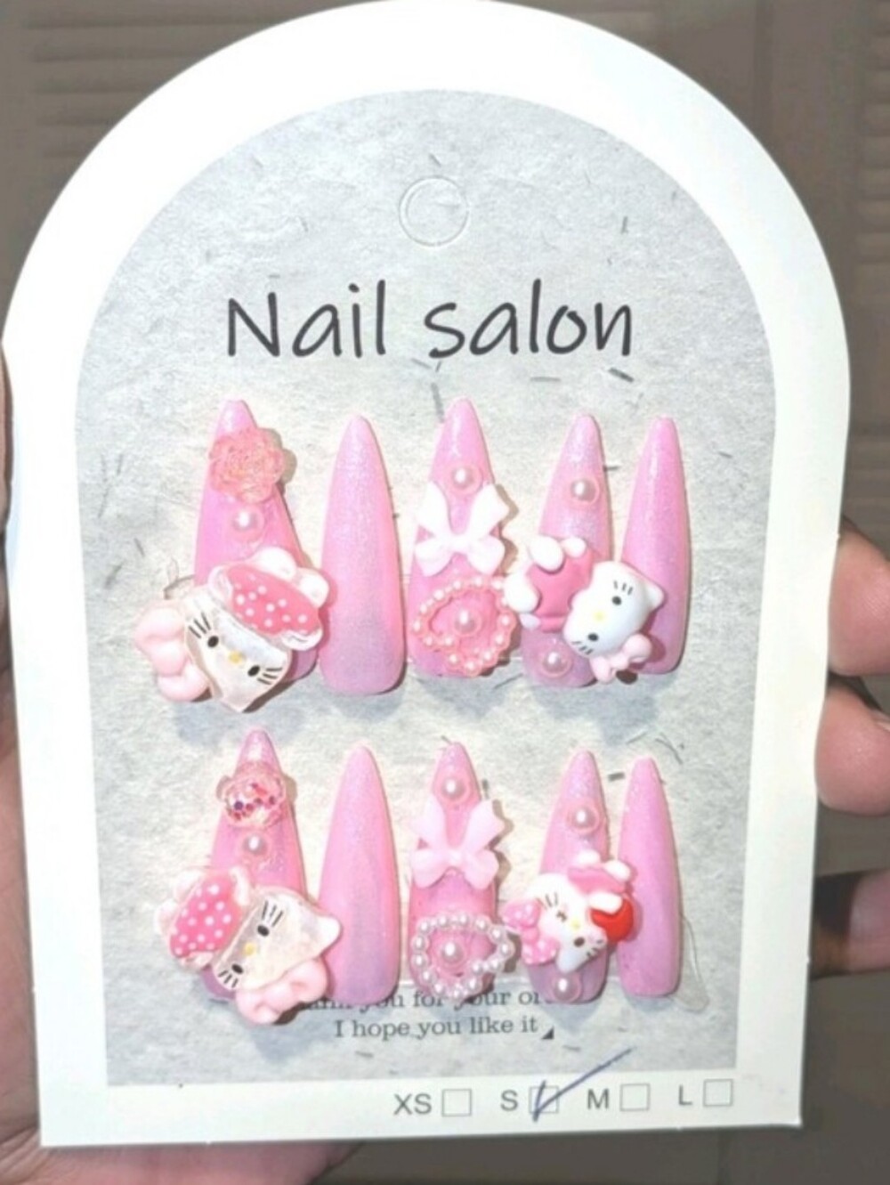 Hand Crafted Custom Pink 3D Cute Character Press-On Nails Sz Small